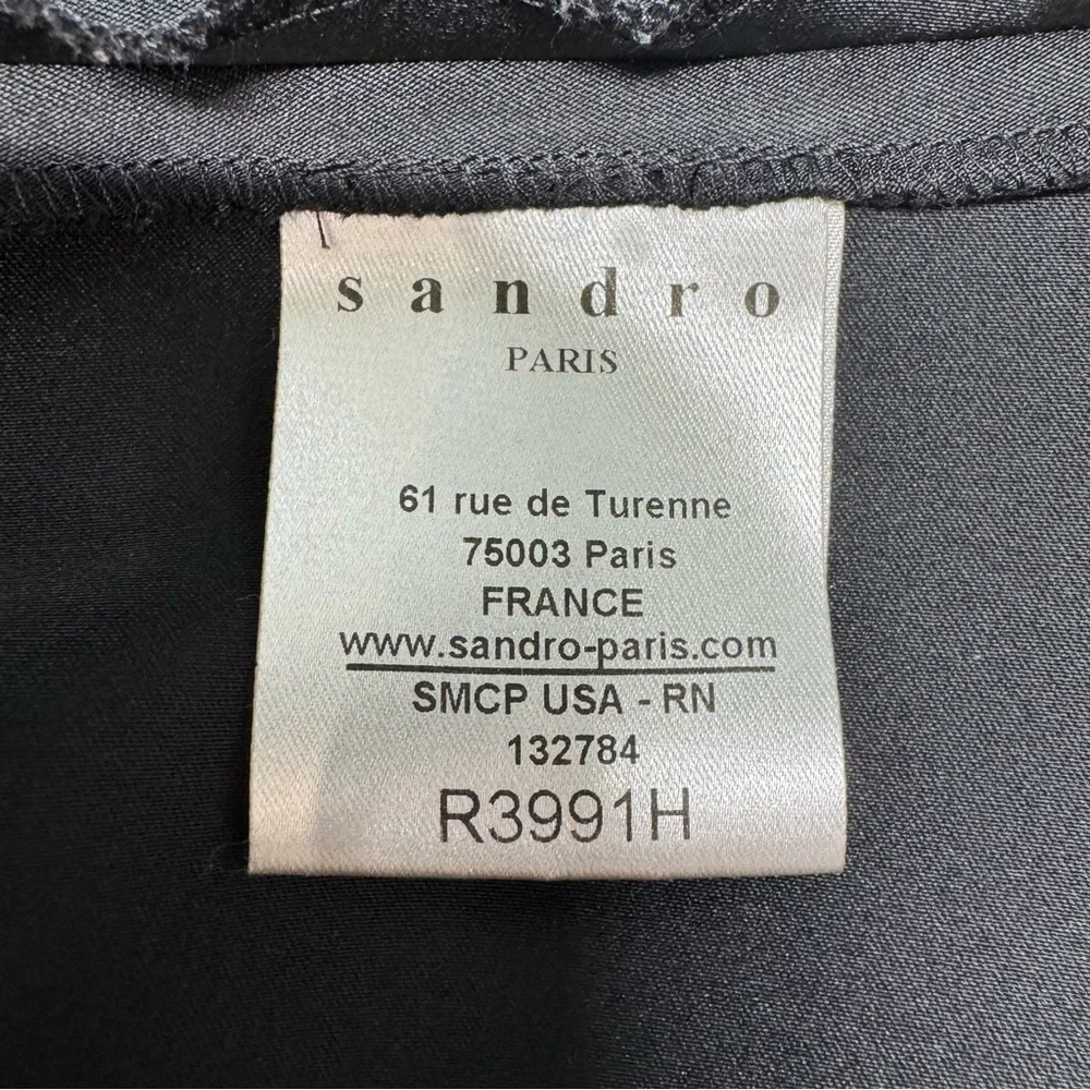 Sandro Black A-Line Cocktail Dress with Flutter Sleeves Mini Size 3 Black Satin - Picture 13 of 15